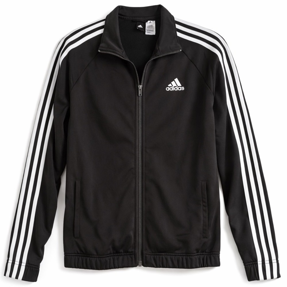 Adidas Essentials Track Jacket‎ Mens Medium Black White 3-Stripe Full Zip BK4087